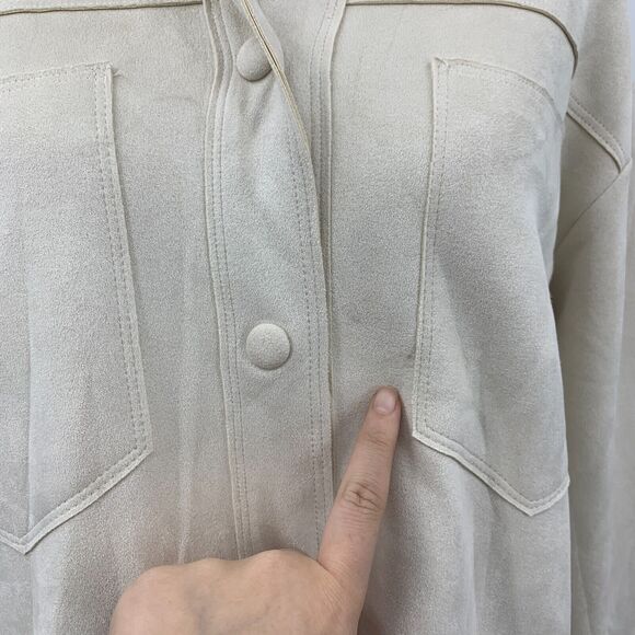 Zara Faux Suede Overshirt Womens XS Champagne Snap Button Pockets Jacket *READ - Picture 3 of 16